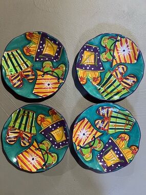 Set of 4 Clay Art Flip Flop Ceramic Plates